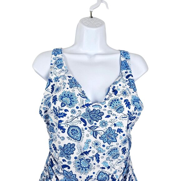 B2prity Womens XL Blue & White Paisley Floral Swimdress Sexy Beach Drawstring - Picture 6 of 11